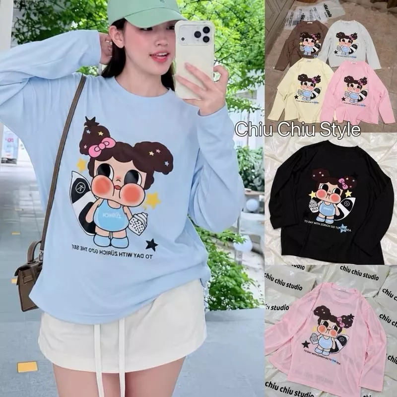 Áo thun chất cotton giấy dài tay in hình Minnie Mousse thời trang nữ hot hit