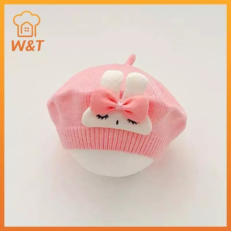 [W & T] Mũ nồi thỏ hoạt hình ngọt ngào cho bé Mũ nồi mềm mại cho trẻ sơ sinh Mũ nồi mùa thu đông Mũ màu trơn Dễ thương Ấm áp Trẻ em Quà tặng Bonnet Mới