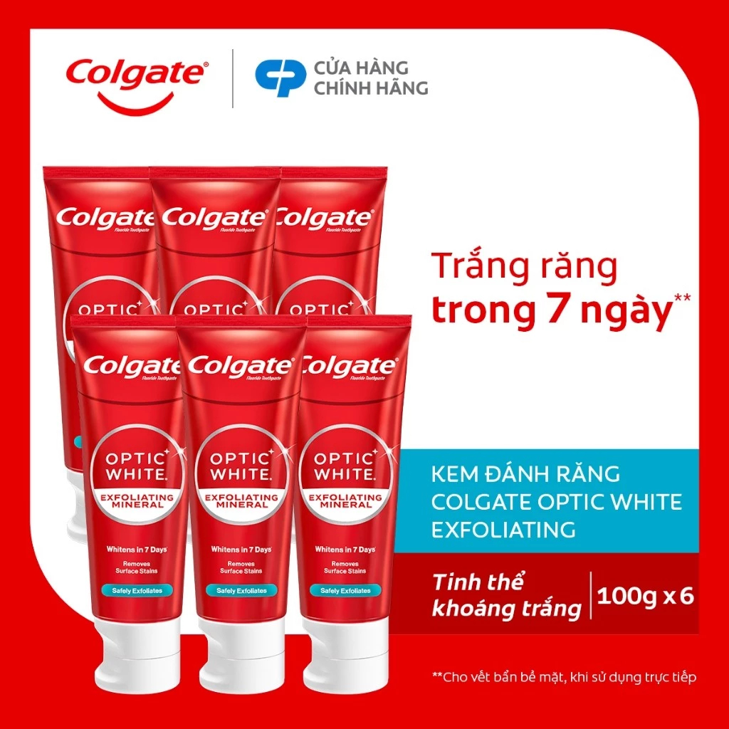 Bộ 6 Kem Đánh Răng Colgate trắng răng Optic White trắng trong 7 ngày từ tinh thể khoáng trắng 100g