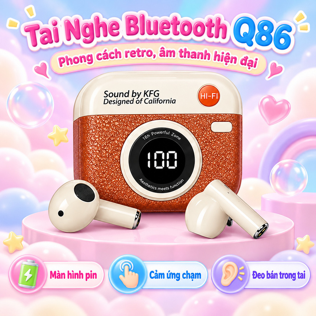 Tai nghe Bluetooth không dây Q86 thiết kế retro cổ điển, màn hình LED kỹ thuật…