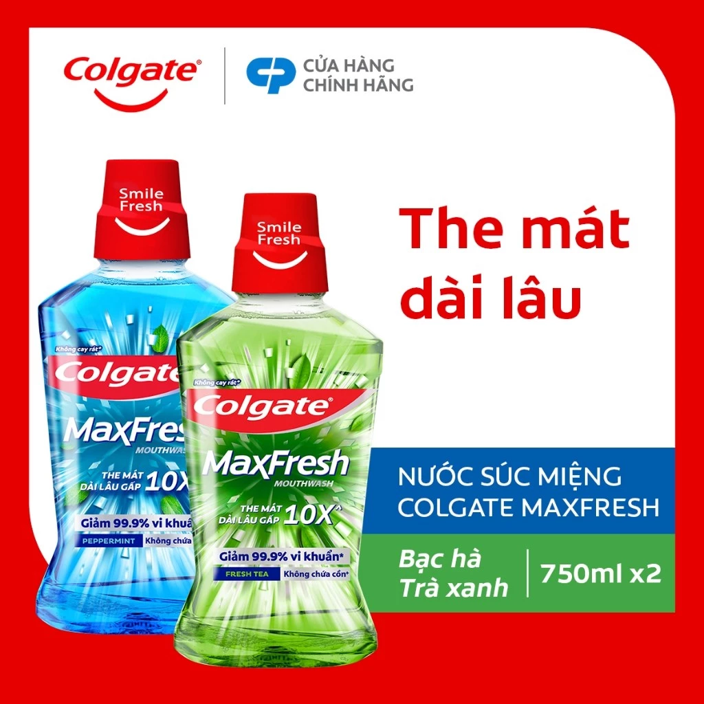 Bộ 2 nước súc miệng Colgate Maxfresh the mát dài lâu gấp 10X - diệt 99,9% vi khuẩn - 750ML
