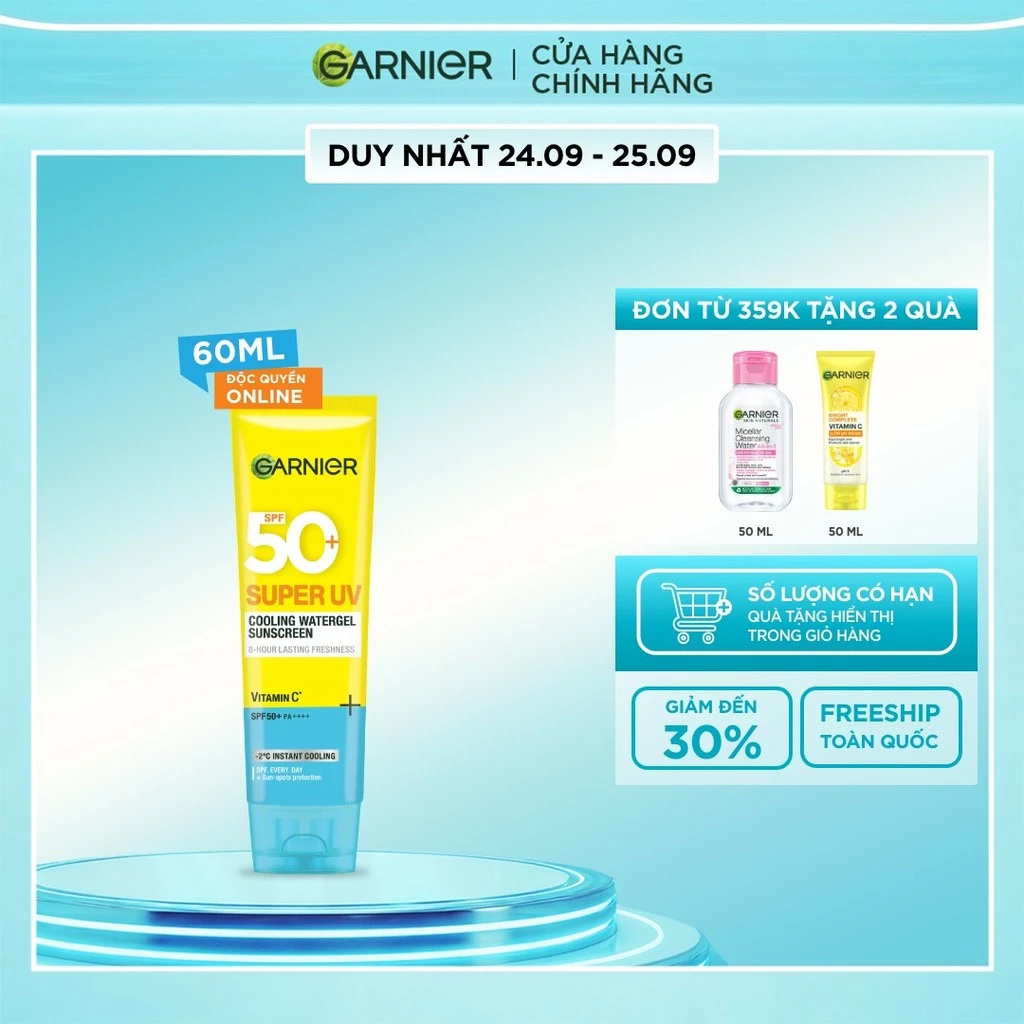 MỚI! Kem chống nắng mát da Watergel SPF50+ PA++++ - Garnier Super UV Cooling Watergel 30ml & 60ml