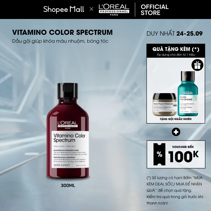 Dầu gội khóa màu 5D chuyên nghiệp giúp khóa màu nhuộm, bóng tóc L'Oréal Professionnel Vitamino Color Spectrum 300ml