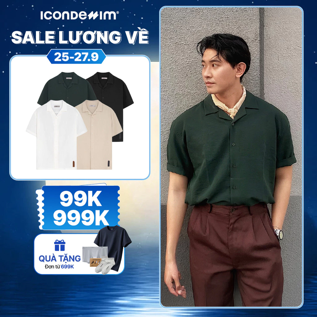 Áo Sơ Mi Linen Nam ICONDENIM Tay Ngắn Cuban CigarCraft Form Relaxed SMID0194