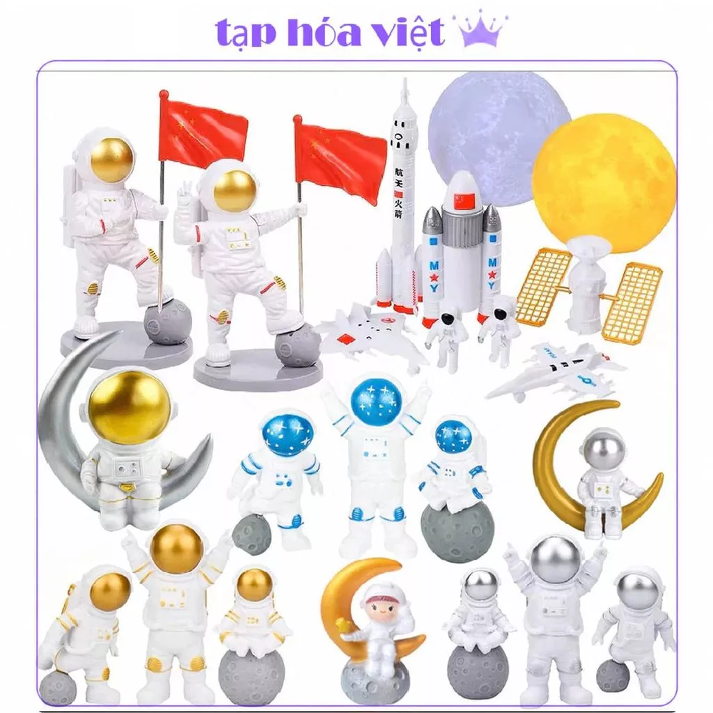 (COMBO 2/3/5) Tổng hợp phụ kiện trang trí bánh kem chủ đề du hành vũ trụ, tàu vũ trụ, phi hành gia cho bé