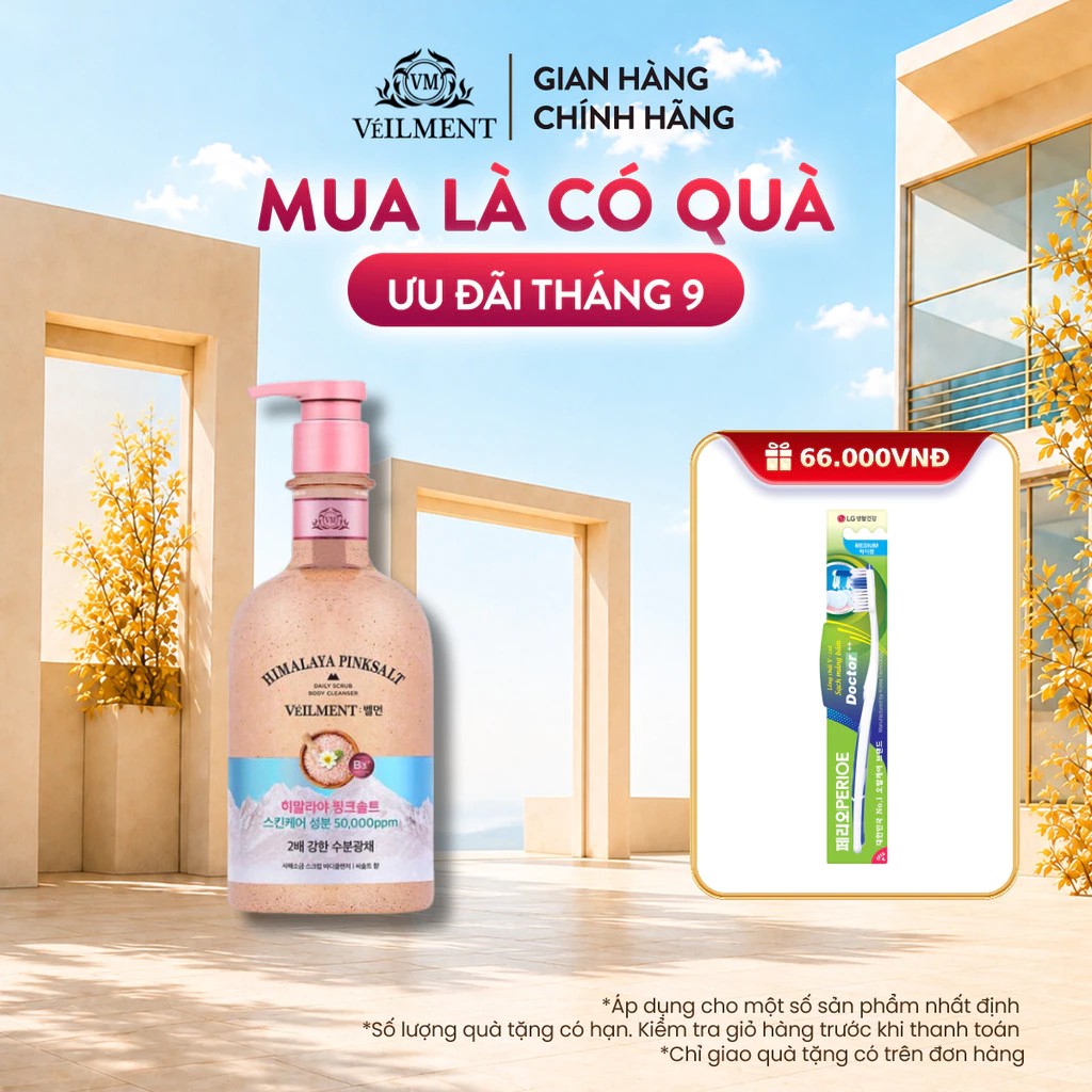 [CHÍNH HÃNG ĐỘC QUYỀN] Sữa tắm hạt tẩy da chết Veilment Hương muối hồng da sáng mịn thơm lâu 600g, dưỡng ẩm dịu nhẹ
