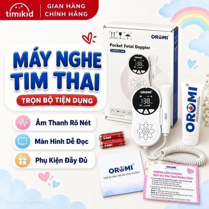 Máy Nghe Tim Thai OROMI CONTEC10A Doppler 3MHz Cho Mẹ Bầu Theo Dõi Nhịp Tim Thai Tại Nhà