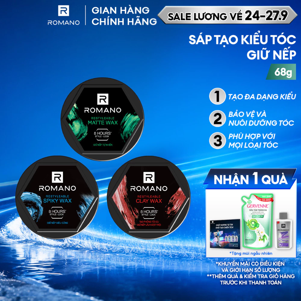 Sáp vuốt tóc nam Romano Restyleable 68g giữ nếp tóc suốt 8h