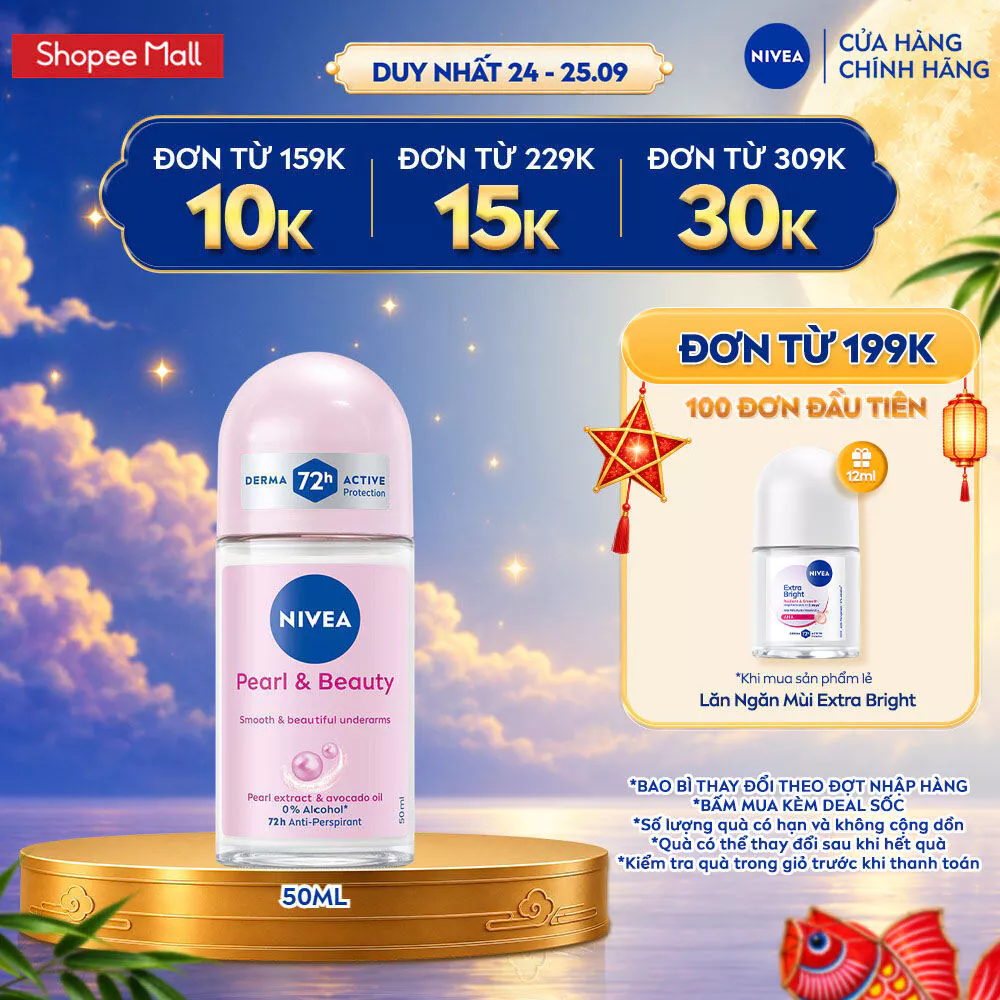 Lăn Ngăn Mùi NIVEA Pearl&Beauty Dưỡng Sáng Da Ngọc Trai 50ml / Lăn Khử Mùi Nữ - 83735