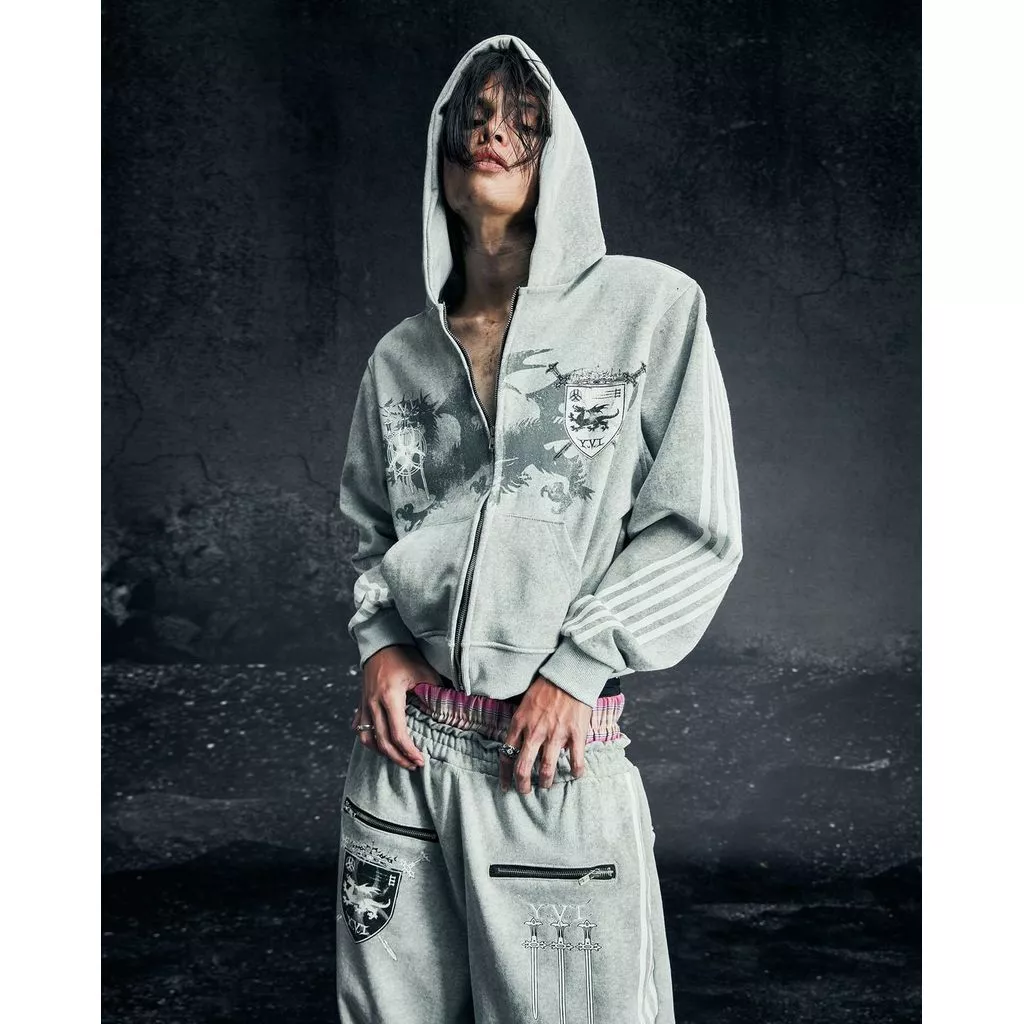 Áo hoodie khoác nam nữ phong cách American retro Thiết kế khoác ngoài kết hợp in họa tiết sáng tạo Áo nỉ có mũ unisex dễ phối đồ