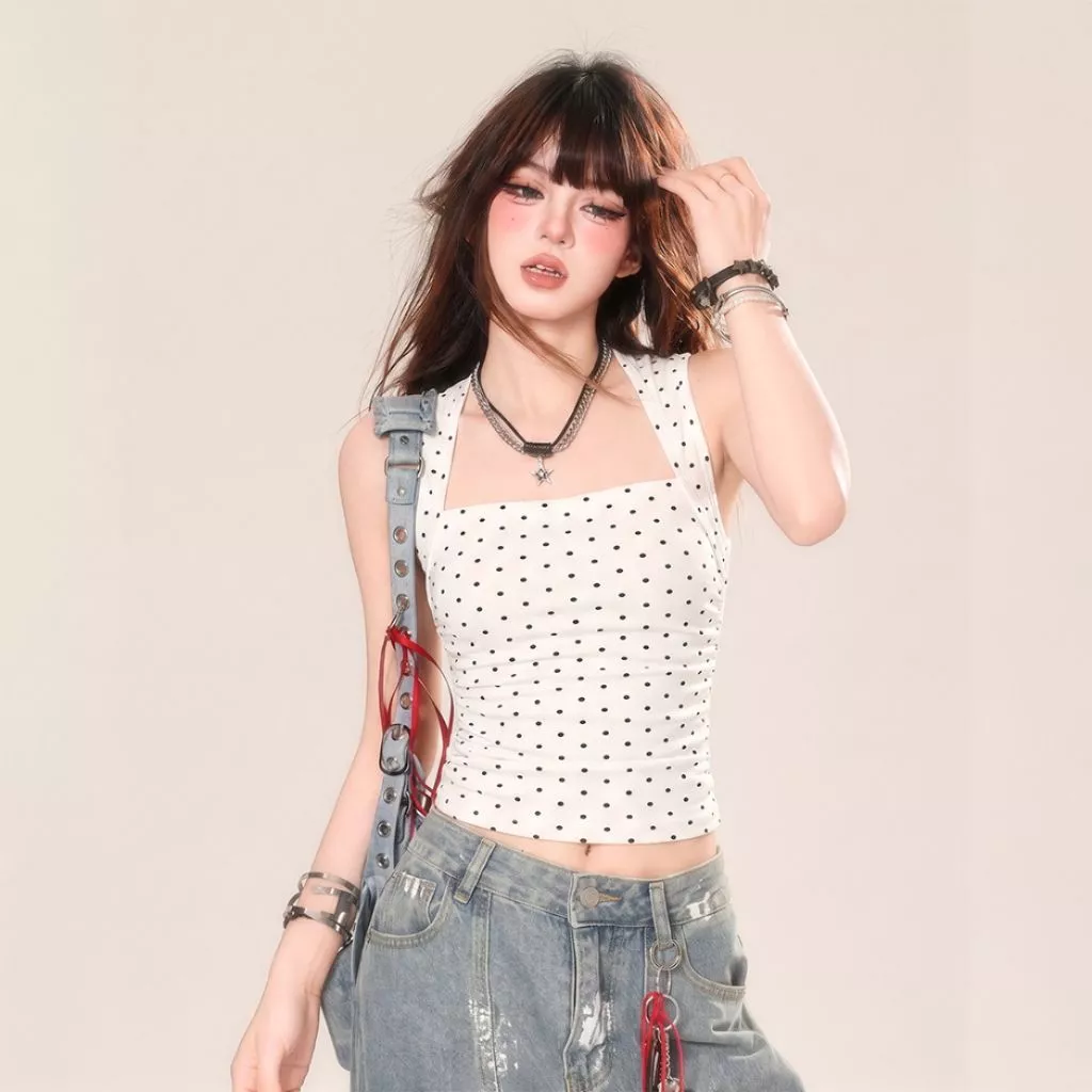 Áo Sát Nách Cúp Ngực Chấm Bi Viền Vai Nhỏ Nữ Tính A514477944 -Fashion 73