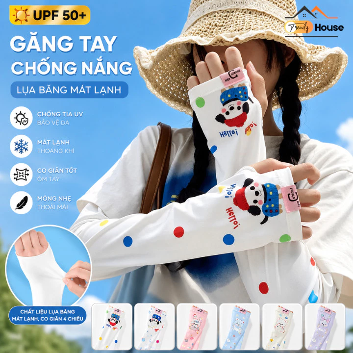 Ống Tay Chống Nắng Lụa Băng Nữ, Găng Tay Chống Tia UV Họa Tiết Hoạt Hình Dễ Thương, Mát Lạnh Co Giãn