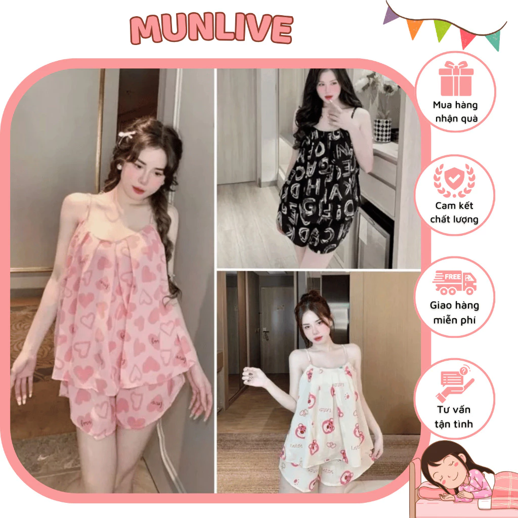 Đồ Bộ Nữ 2 Dây Áo Cổ Dập Ly Cực Mát Và Dễ Thương Mặc Tại Nhà Đồ Ngủ Xinh Cute Siêu Rẻ Bộ Đồ Mặc Nhà Bánh Bèo Tiểu Thư