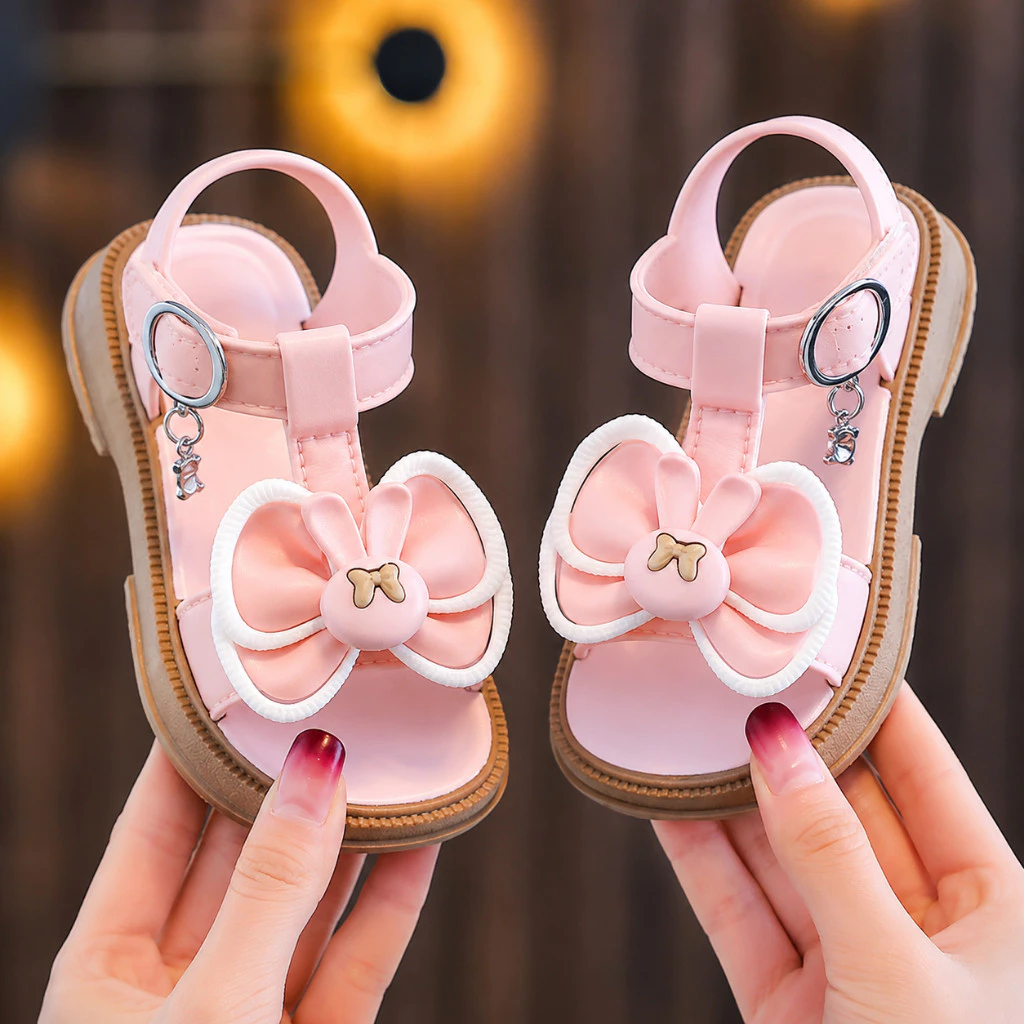 Dép Sandal Bé Gái Nơ Tai Thỏ Siêu Xinh | Dép Cho Bé Đi Học Đi Chơi Mềm Êm Chống Trơn, Quai Dán Dễ Mang, Size Cho Bé 2-9T