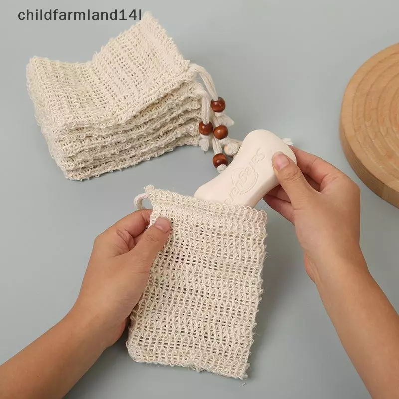 Tự Nhiên Vải Lanh Cotton Tạo Bọt Túi Xà Phòng Tiết Kiệm Lưới Massage Tẩy Tế Bào Chết Túi Tắm Bong Bóng Máy Làm Sạch Dụng Cụ