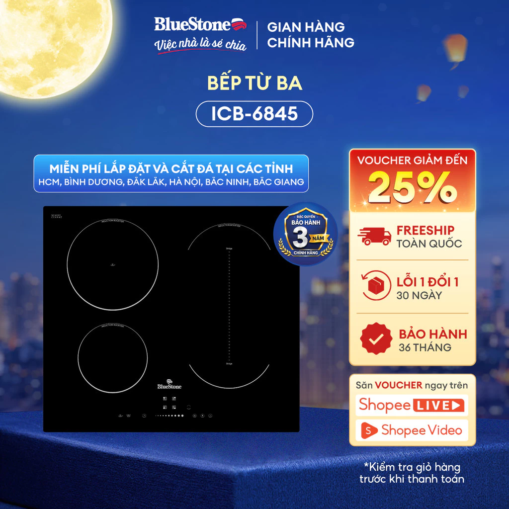 Bếp Âm Từ Đa Vùng Nấu BlueStone ICB-6845 | 7100W | Mặt Kính SchottCeran