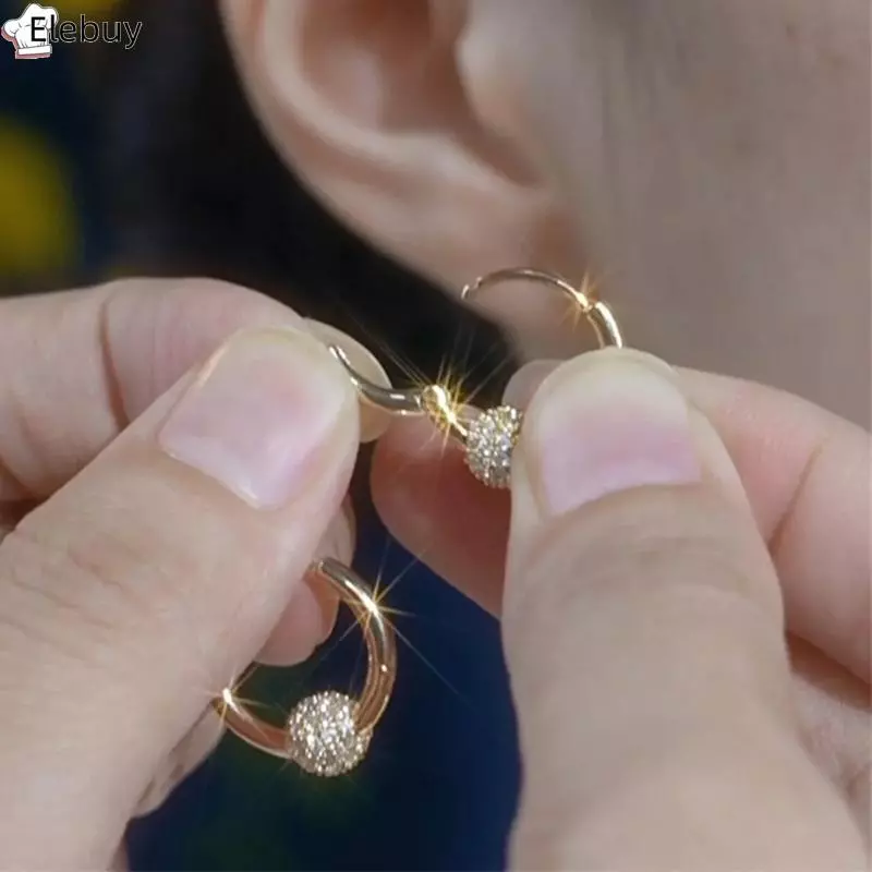 [Ele-T] Bông tai bóng tròn khoan đầy đủ sang trọng sang trọng đa năng Phong cách mới Độc đáo Niche Clip Bông tai trang sức cao cấp thời trang