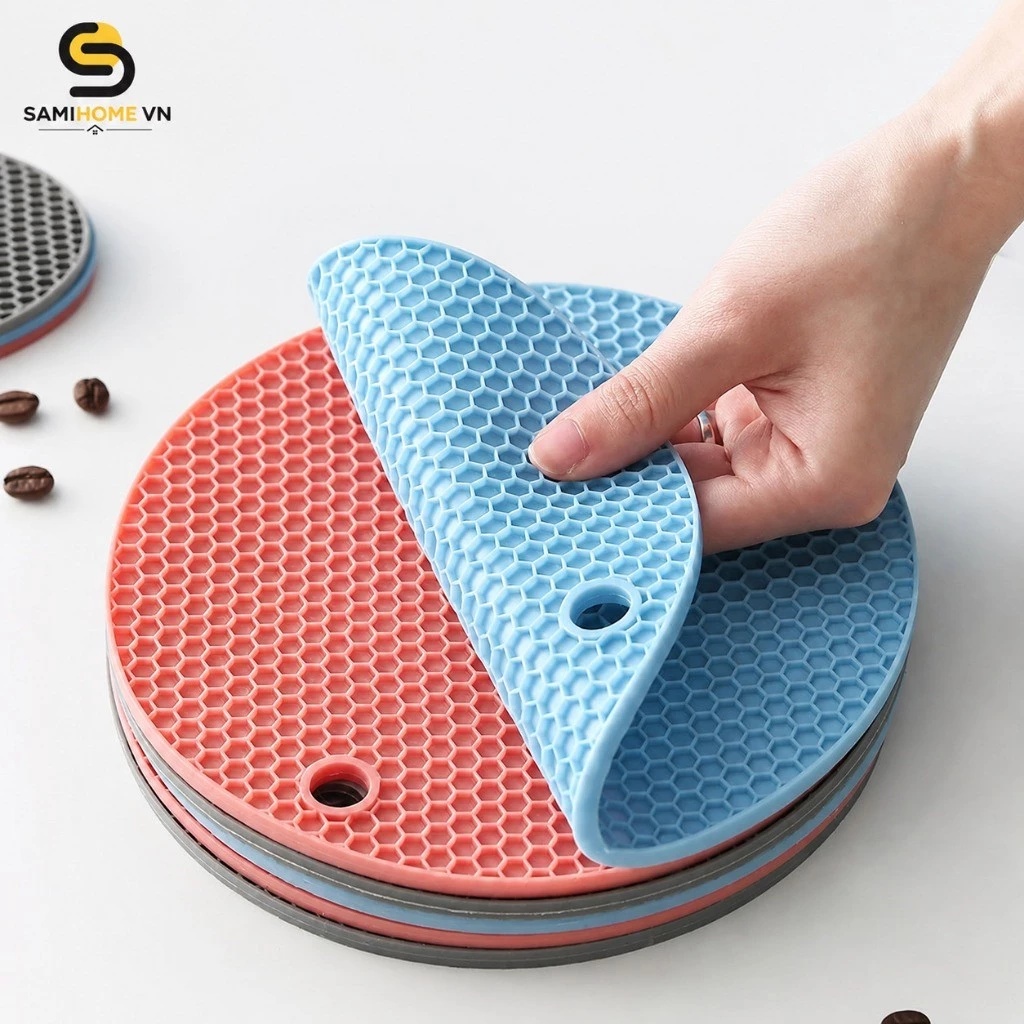 [Combo 3 Lót] Miếng lót nồi silicone chống nóng trượt chịu nhiệt 200 độ C, miếng cách nhiệt nhấc nồi, đế lót nồi