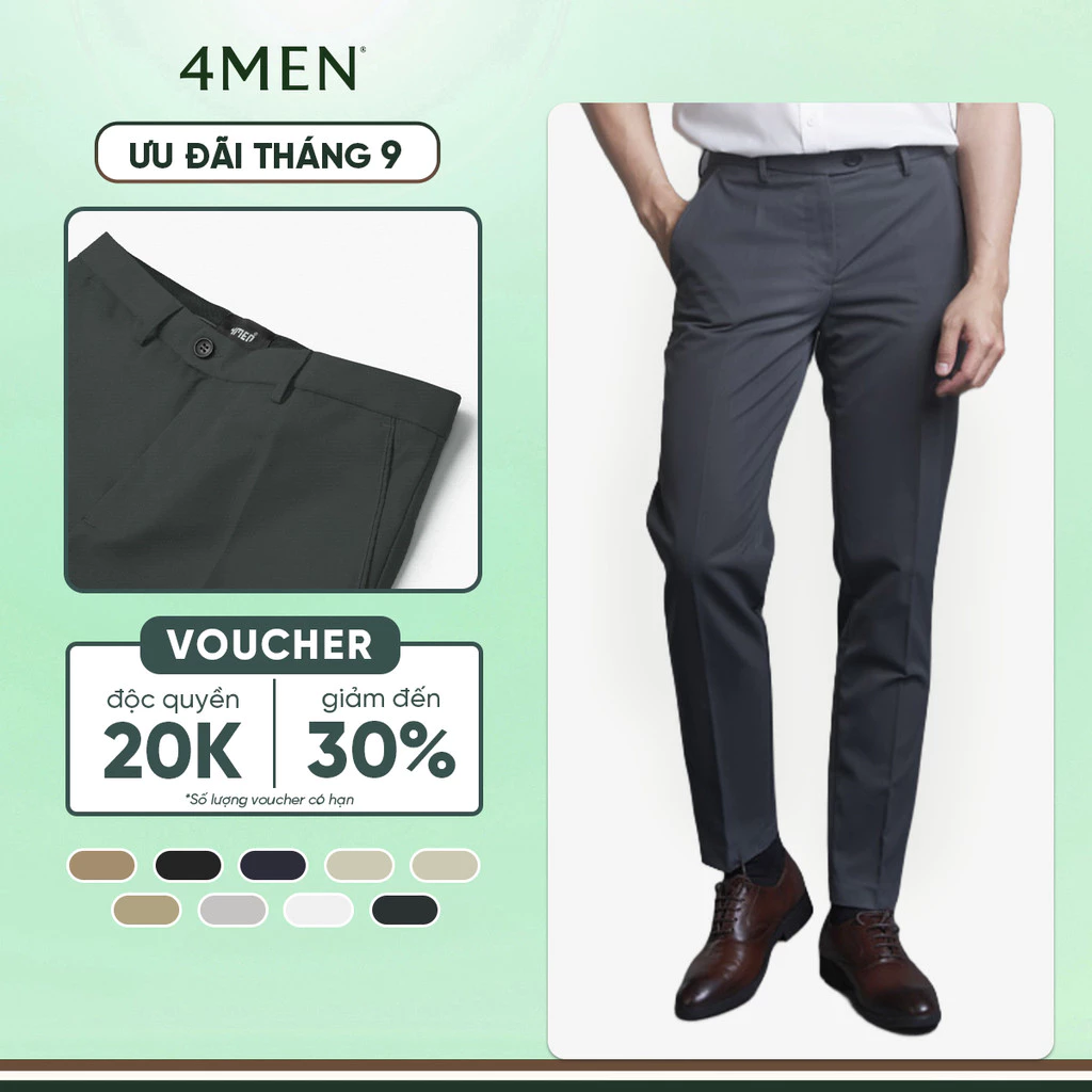 Quần Tây Nam Slimfit 4MEN QT050 ôm vừa vặn, tôn dáng, vải mềm mại, co giãn thoải mái, trẻ trung
