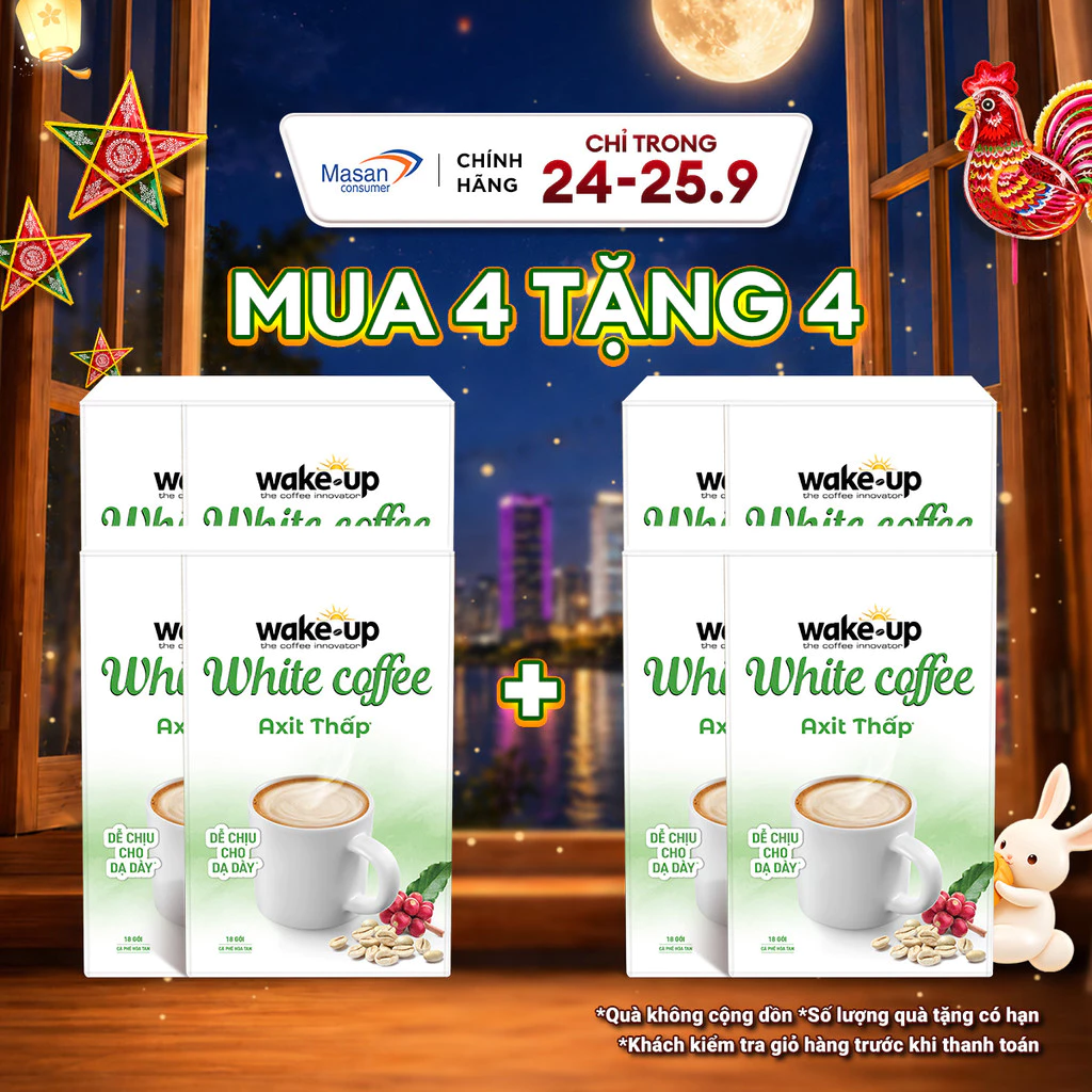 Combo 4 Cà phê hòa tan Wake up White Coffee hộp x 18stick x 18gr