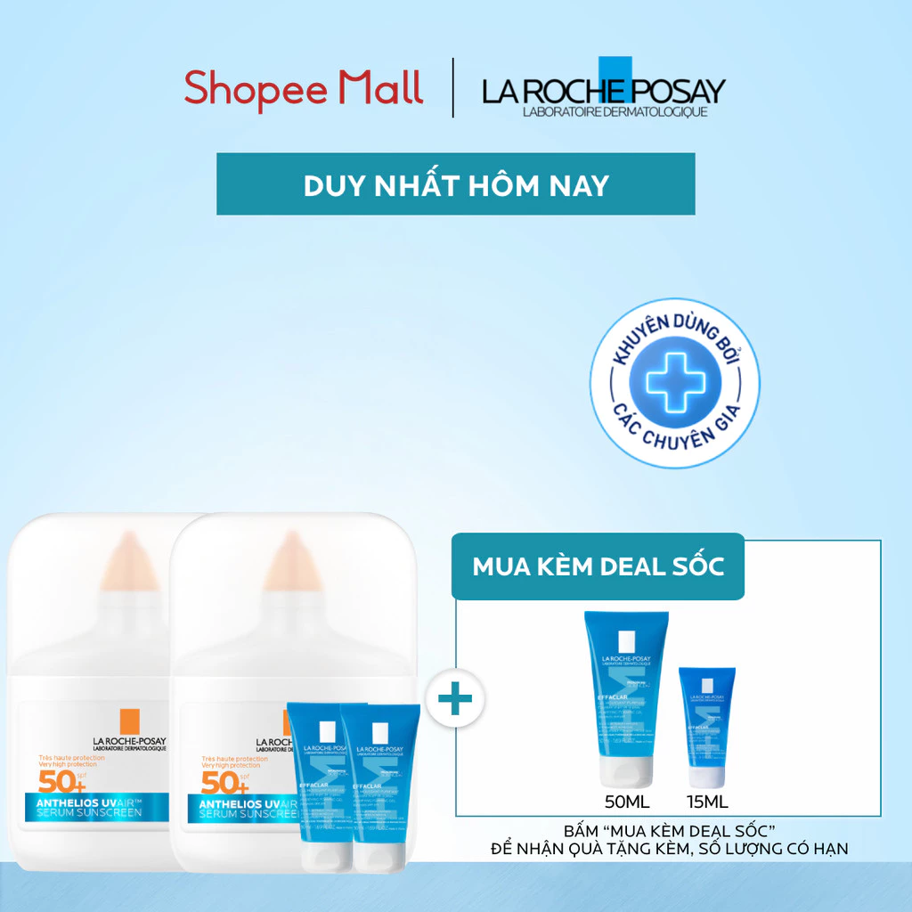 [FS] Bộ sản phẩm làm sạch và chống nắng dạng serum siêu mỏng nhẹ La Roche-Posay ANTHELIOS UVAIR SPF50+ 50ml