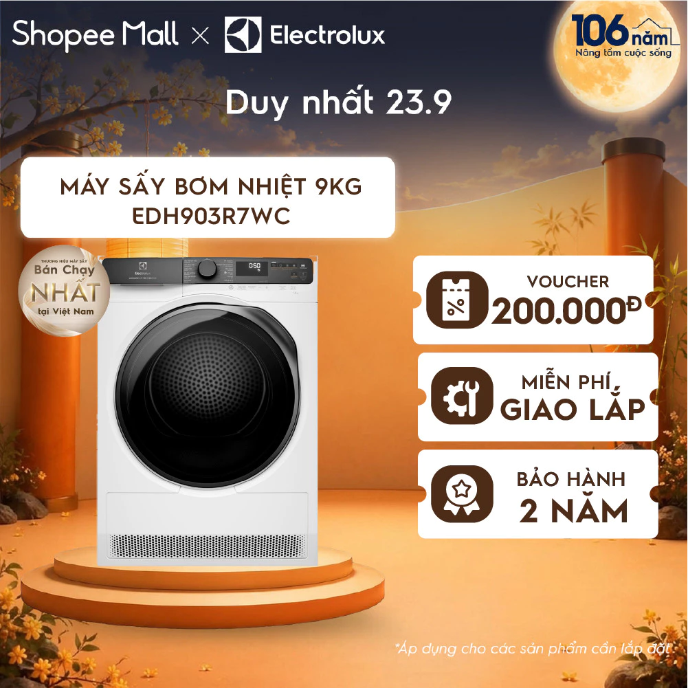 Free giao lắp - Máy sấy bơm nhiệt Electrolux 9kg UltimateCare 700 - Trắng EDH903R7WC