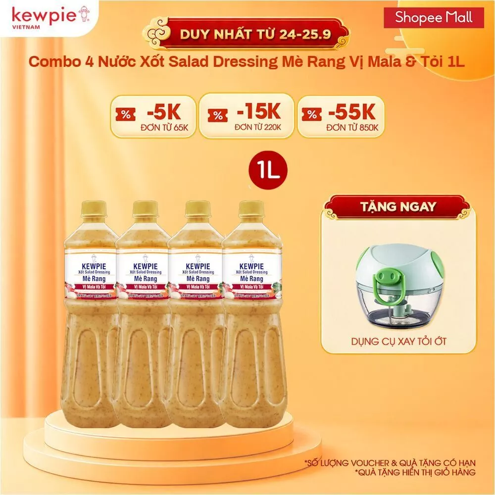 Combo 4 Nước Xốt Salad Dressing Mè Rang Vị Mala & Tỏi 1L
