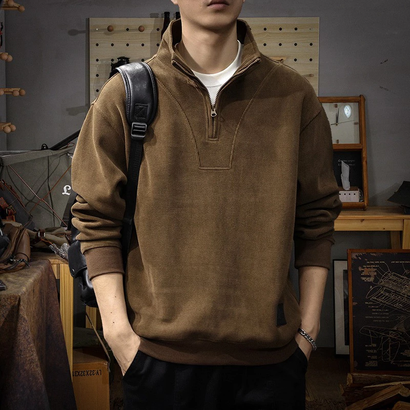 Áo hoodie nam cao cấp, phong cách Harajuku Nhật Bản với cổ gấp độc đáo