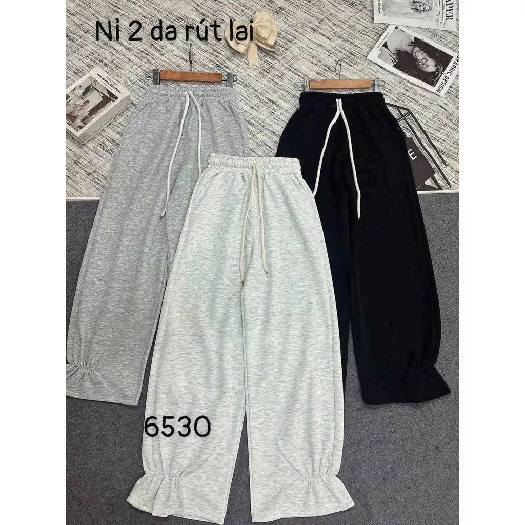 Quần dài suông thêu chất nỉ 2za cho size 39-50kg, cạp cao, chun  đẹp-hình basic-rỳegvg