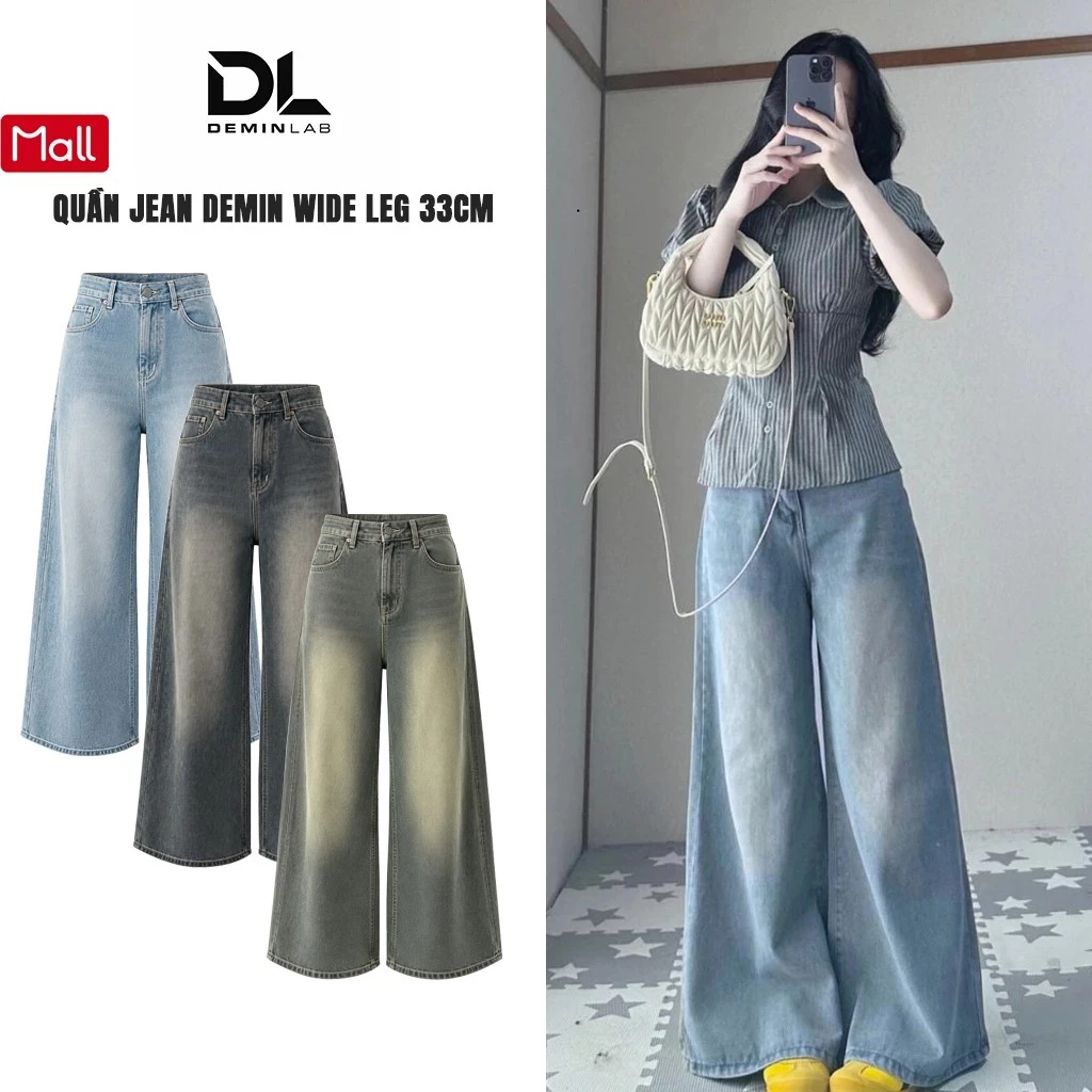 Quần Jean Ống Rộng Nữ 33CM Cạp Cao LC LUCY MALL Wide Leg Denim Baggy Vintage Không Co Giãn Y2K Hàn Quốc