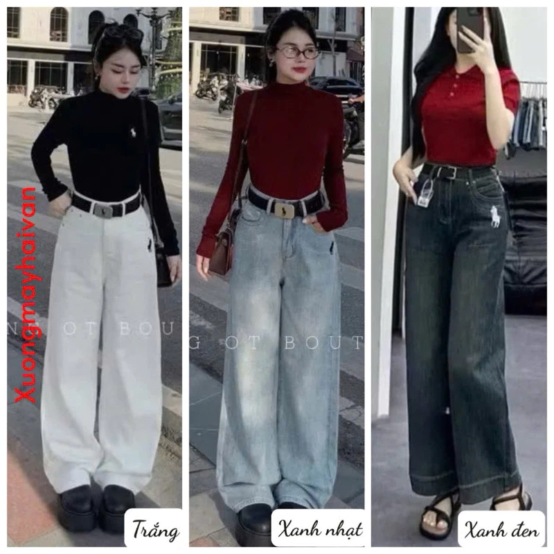 HV -Quần Jean Trơn Ống Rộng Thêu Ngựa Siêu Hot size SML