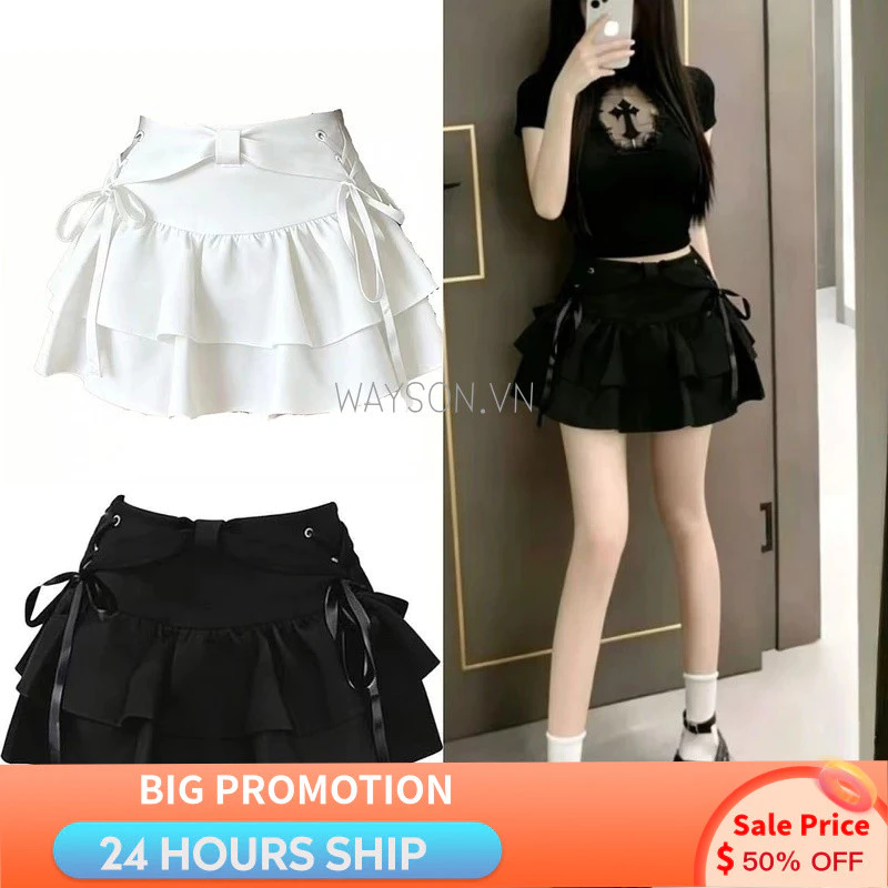 {SẴN SÀNG} Ngọt Ngào Kawaii Nơ Vintage Y2k Quần Áo Dạo Phố Mỹ Gợi Cảm Mùa Hè Chữ A Gothic Mini Váy