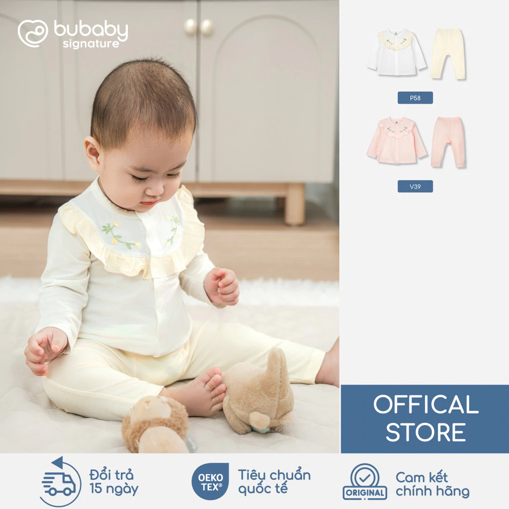 Bộ quần áo dài tay thêu hoa BU Baby, bộ dài tay trẻ em, bộ dài tay bé gái, bộ thu đông trẻ em | SBB1102EU