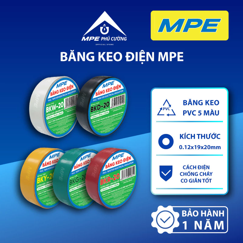 (CHÍNH HÃNG) Combo 10 cây băng keo MPE - Băng keo điện tiêu chuẩn Châu Âu Chính hãng MPE Phú Cường