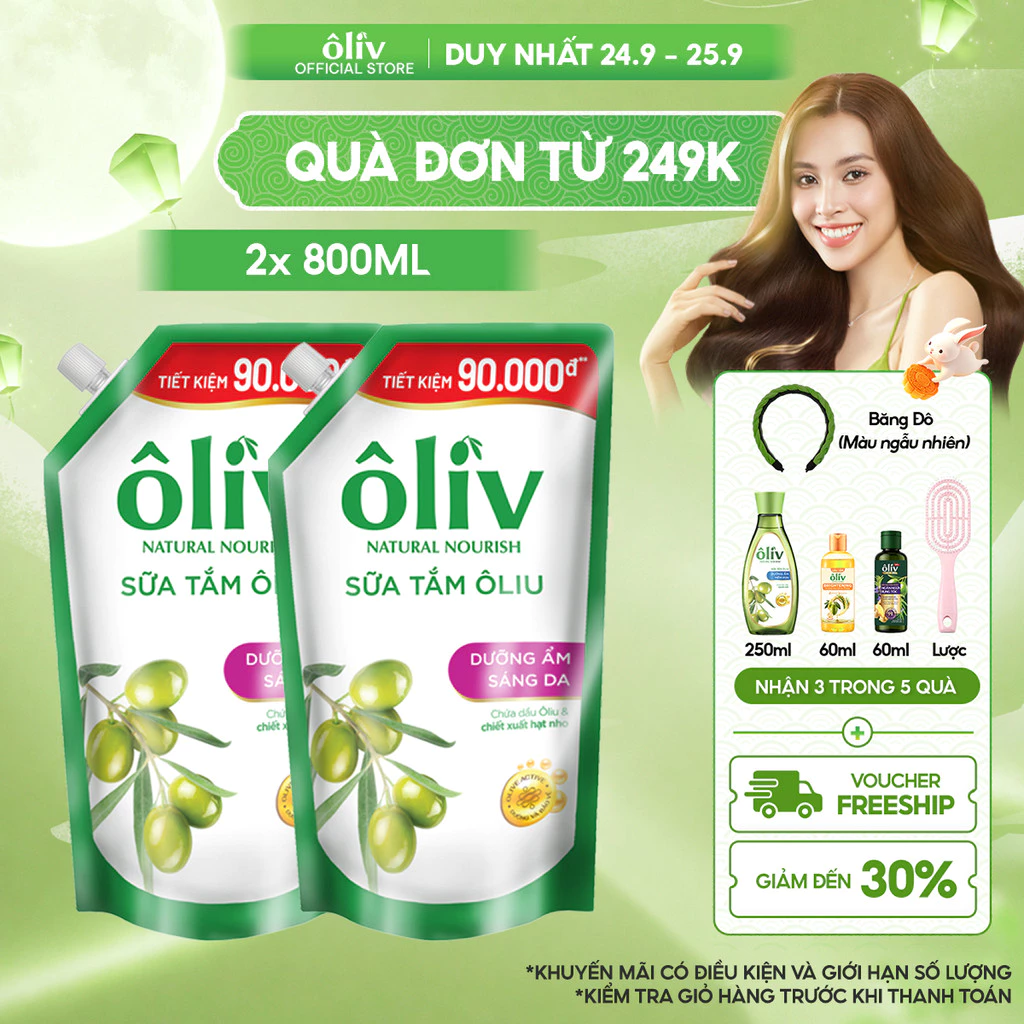 [TÚI REFILL TIẾT KIỆM 90K] Combo 2 Sữa Tắm Dưỡng Da Ôliv Dưỡng Ẩm 800ml