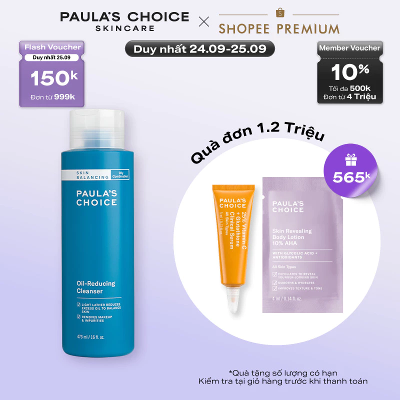 Sữa rửa mặt làm sạch lỗ chân lông và giảm dầu thừa Paula's Choice Skin Balancing Oil-Reducing Cleanser 473ml - 1151
