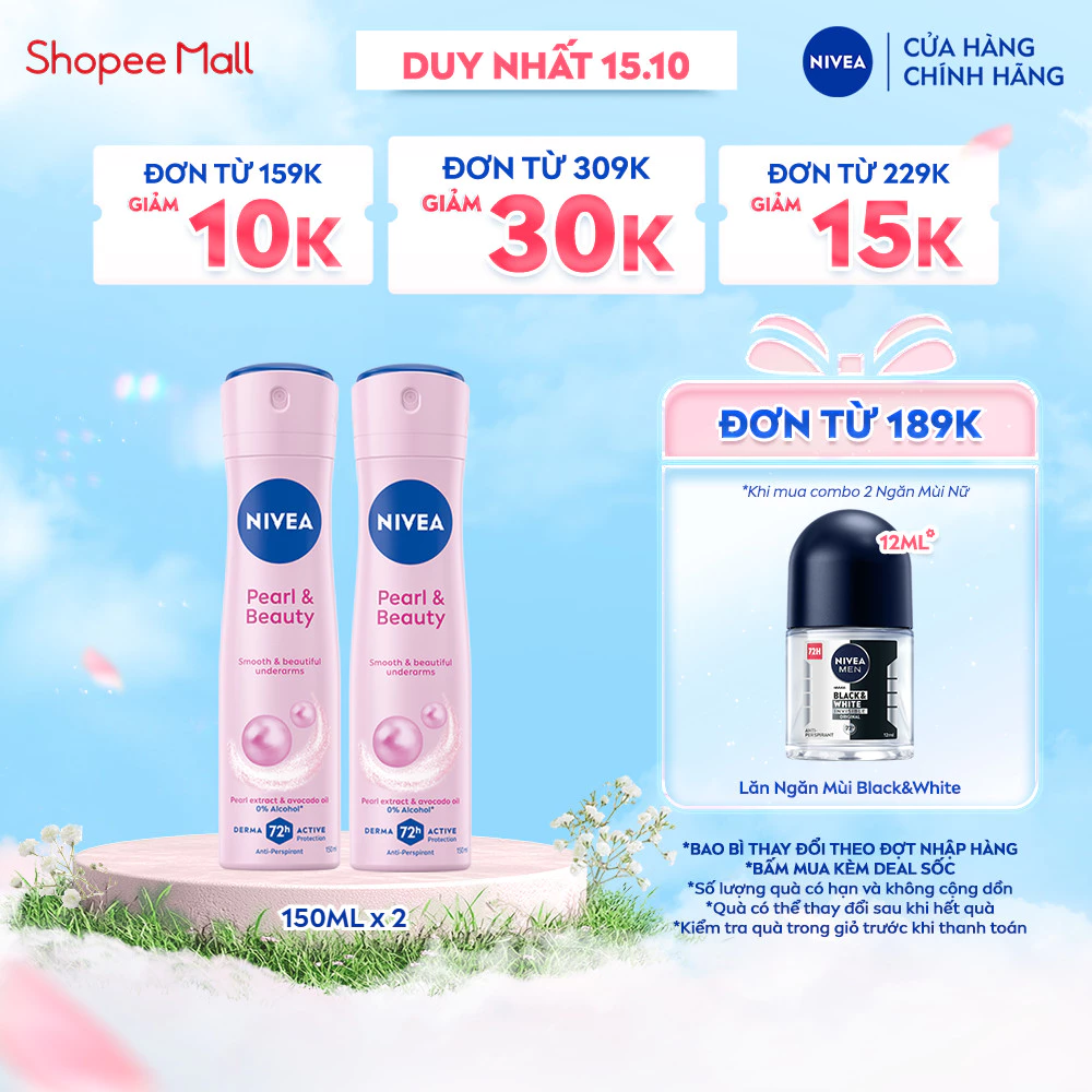 Bộ 2 Xịt Ngăn Mùi NIVEA Pearl&Beauty Dưỡng Sáng Da Ngọc Trai (150 ml) - 83731