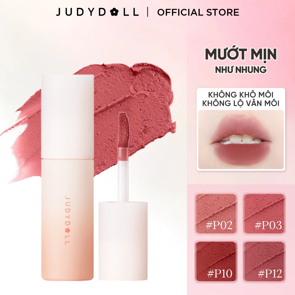 Son Kem Bùn JUDYDOLL Lip Mud Mịn lì Mờ Vân Môi Che phủ nền môi tốt Không khô môi Lâu trôi 3,3g
