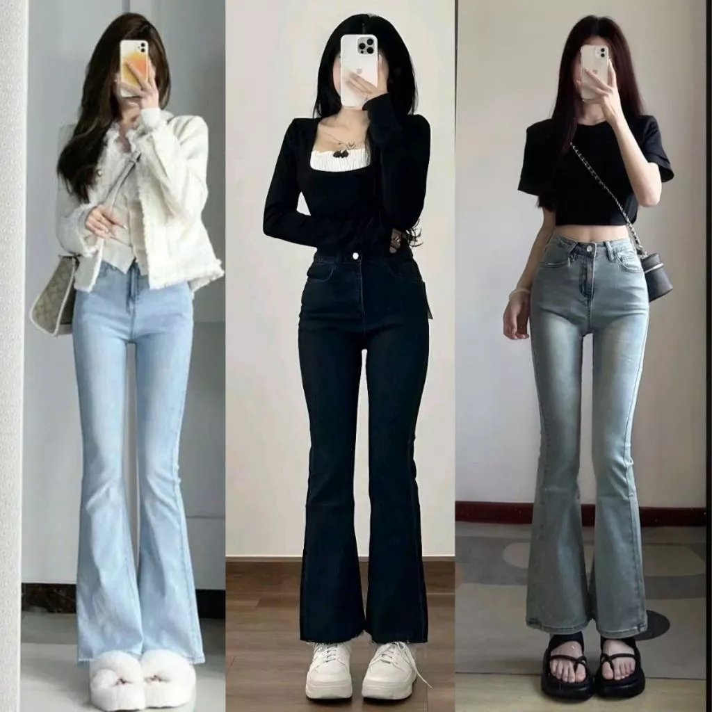 Quần Jean ống loe nữ MIAA co giãn dáng ôm LƯNG CAO chất JEAN dày dặn,quần bò nữ loe jean mềm CẠP CAO