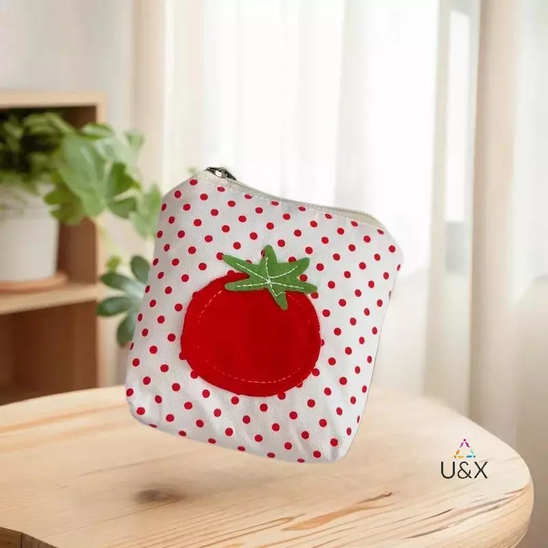 U & X Cà Chua Phong Cách Ví Đựng Tiền Xu Màu Đỏ Chấm Bi Mini Ví Tiền Dễ Thương Phong Cách Hàn Quốc Lipsti Tai Nghe Bảo Quản Ví Túi MỚI