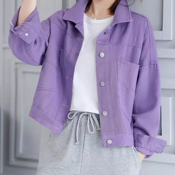 Áo khoác denim nữ dáng rộng, tay dài, đa năng, thời trang mùa xuân thu
