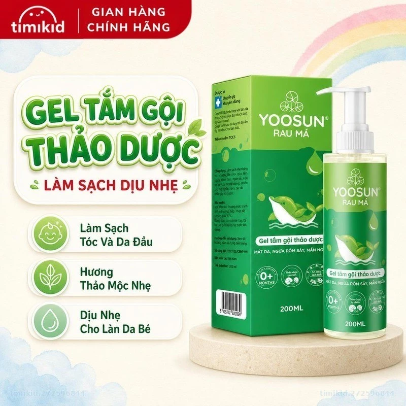 Gel Tắm Gội Thảo Dược Yoosun Rau Má Làm Sạch Dịu Nhẹ, Dưỡng Ẩm, Làm Dịu Da Cho Bé