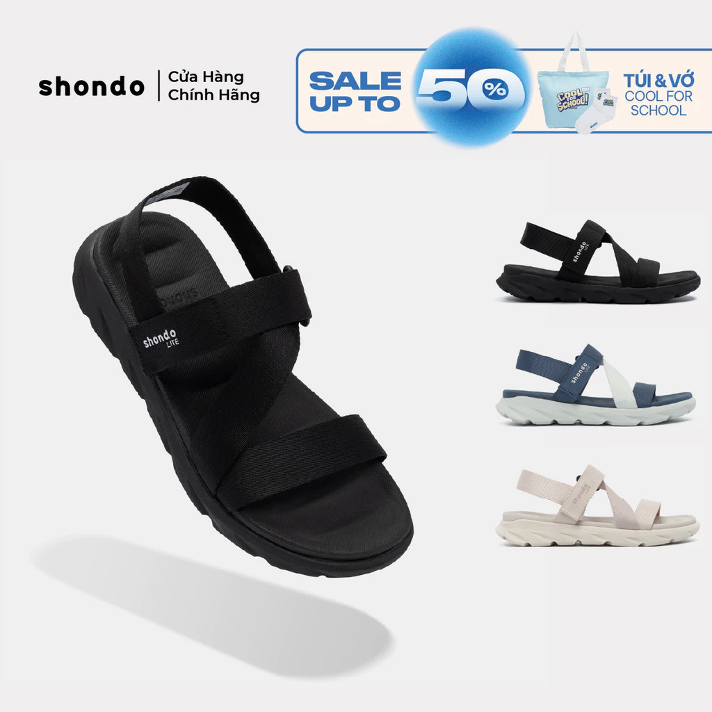 Giày Sandal Nam Nữ Shondo F6S Lite Quai Hậu Đi Học Nhiều Màu