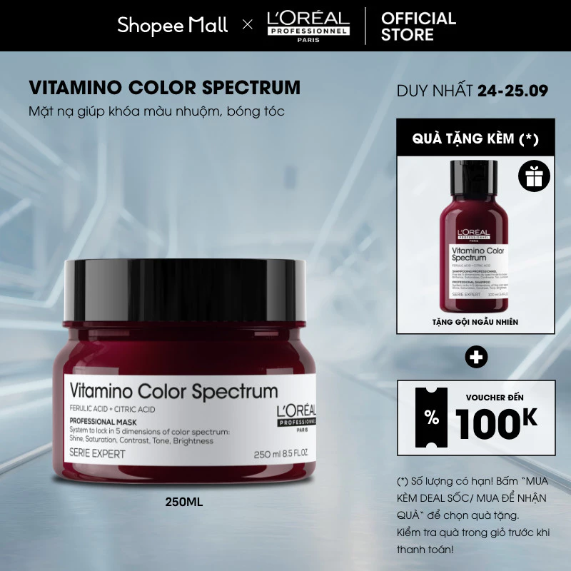 Mặt nạ khóa màu 5D chuyên nghiệp giúp khóa màu nhuộm, bóng tóc L'Oréal Professionnel Vitamino Color Spectrum 250ml
