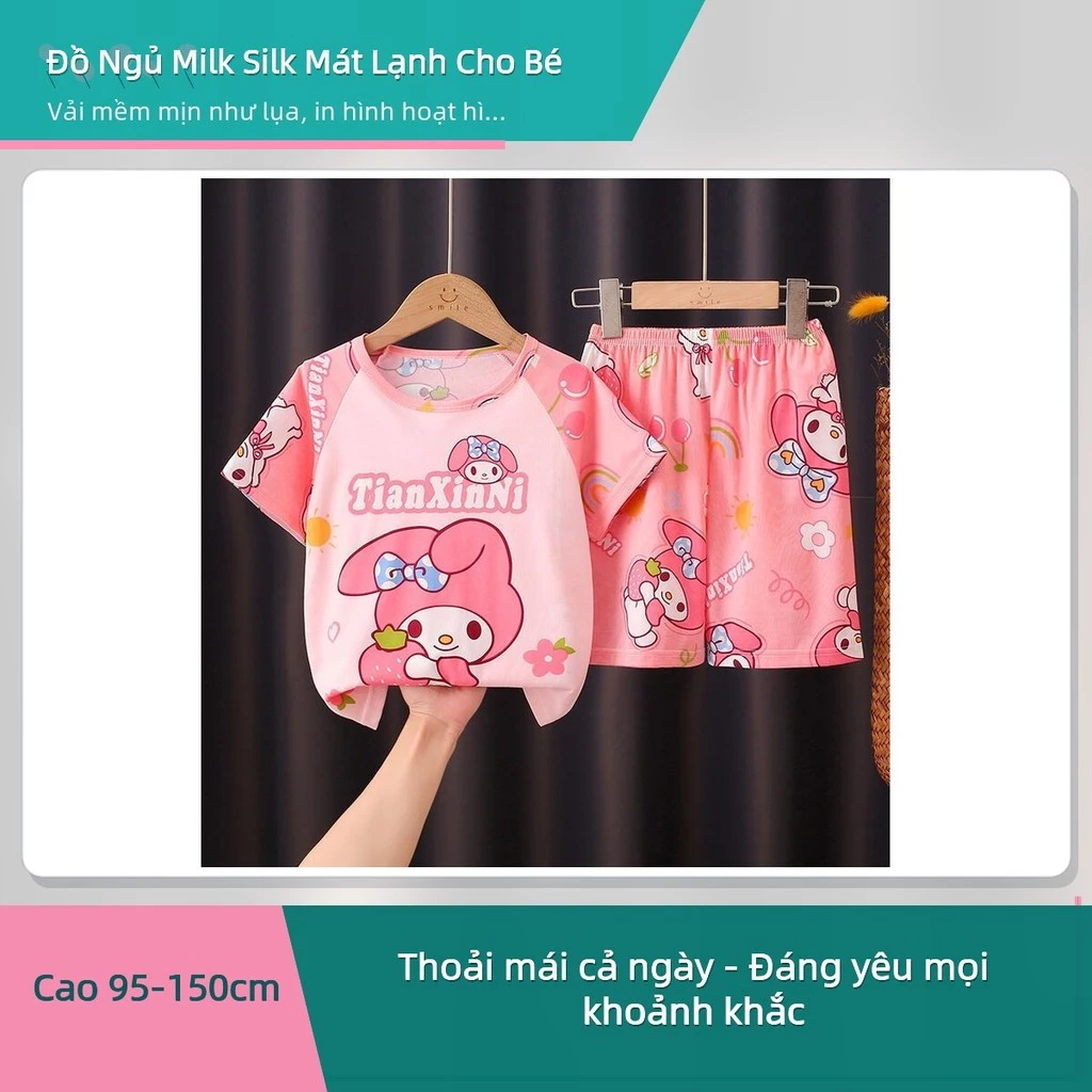 Bộ Đồ Ngủ Trẻ Em Mùa Hè Vải Milk Silk Mát Lạnh - Áo Thun Quần Short In Hình Hoạt Hình Đáng Yêu Cho Bé 3-8 Tuổi ✨deerlu05.vn✨