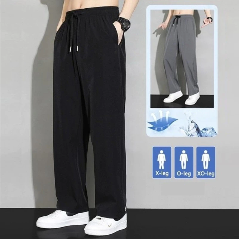 Quần Dài Nam Silk Ice Mát Lạnh Thoáng Khí - Quần Suông Nam Ống Rộng Co Giãn Che Khuyết Điểm Chân Size M-3XL Mặc Nhà Đi Chơi Mùa Hè