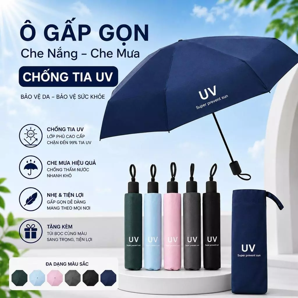 Ô Dù Gấp Gọn Chống Tia UV Che Nắng Che Mưa Cao Cấp Nhỏ Gọn Dễ Mang Theo Bảo Vệ Da Mỗi Ngày - GD337