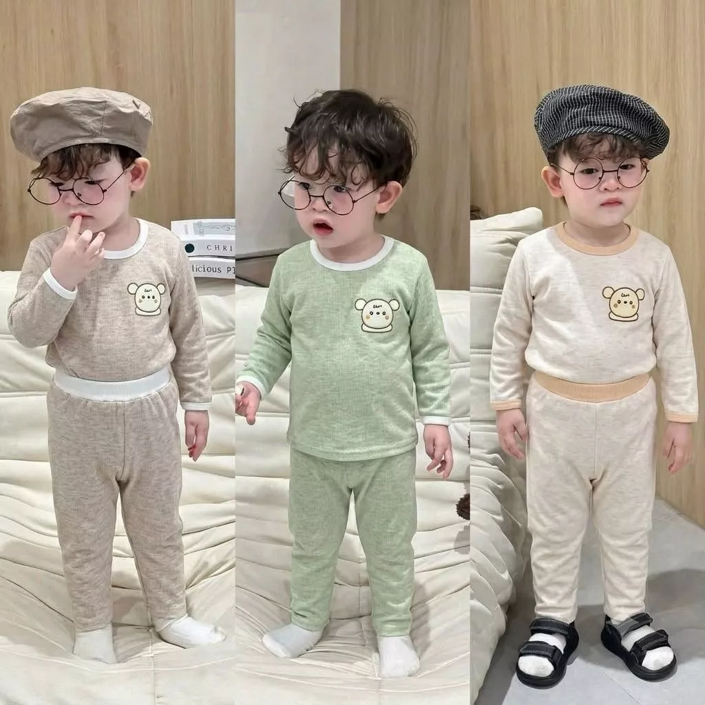 Bộ dài tăm lông thỏ chui đầu gấu monkey mềm ấm cho bé mặc thu đông