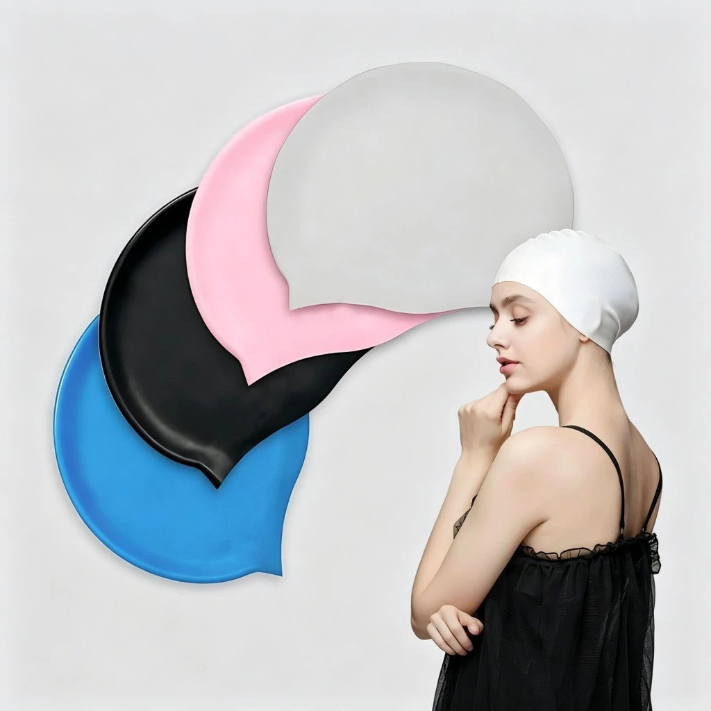 Mũ Bơi, Nón Bơi Người Lớn Silicone Chống Thấm Nước, Siêu Co Giãn, Bảo Vệ Tai Và Tóc