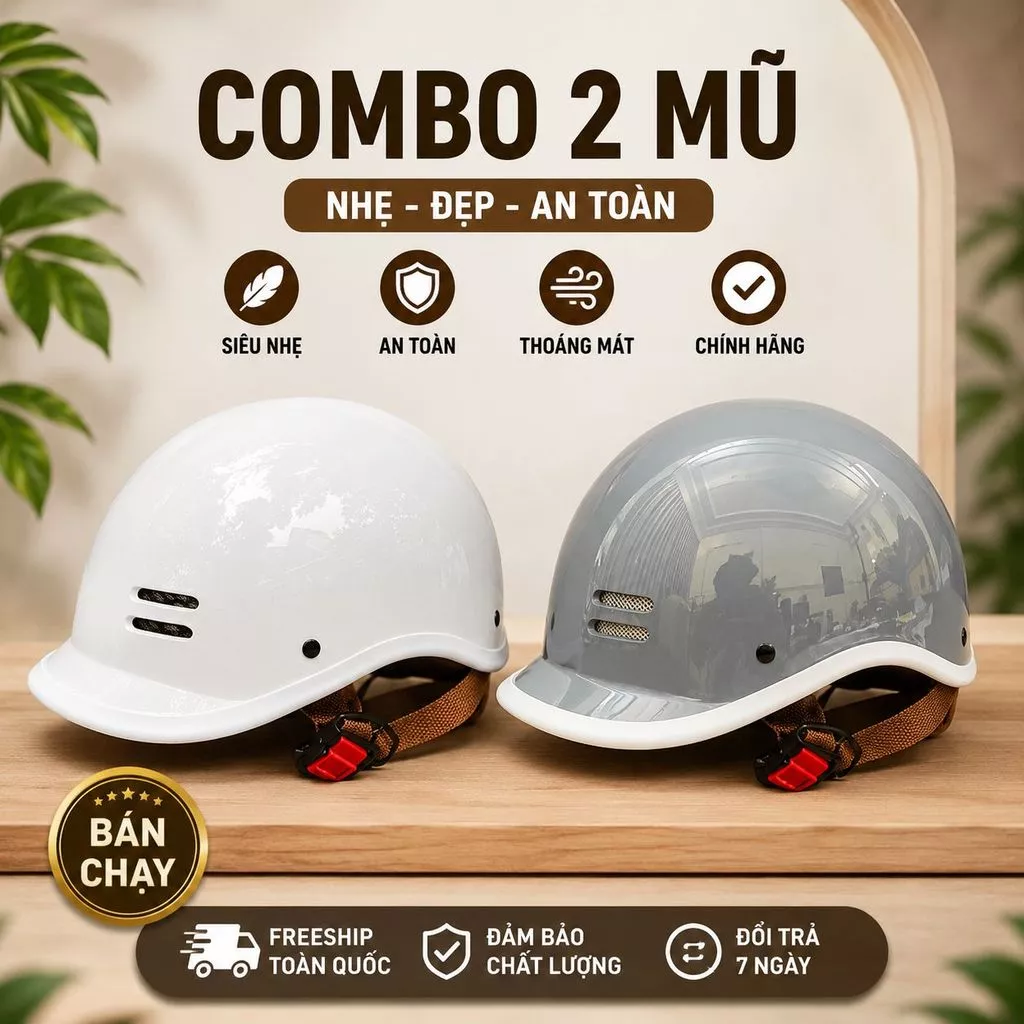 [ĐẠT CHUẨN] Combo 2 Mũ Bảo Hiểm Cá Heo Nửa Đầu Dễ Thương, Thời Trang Cho Nam Nữ